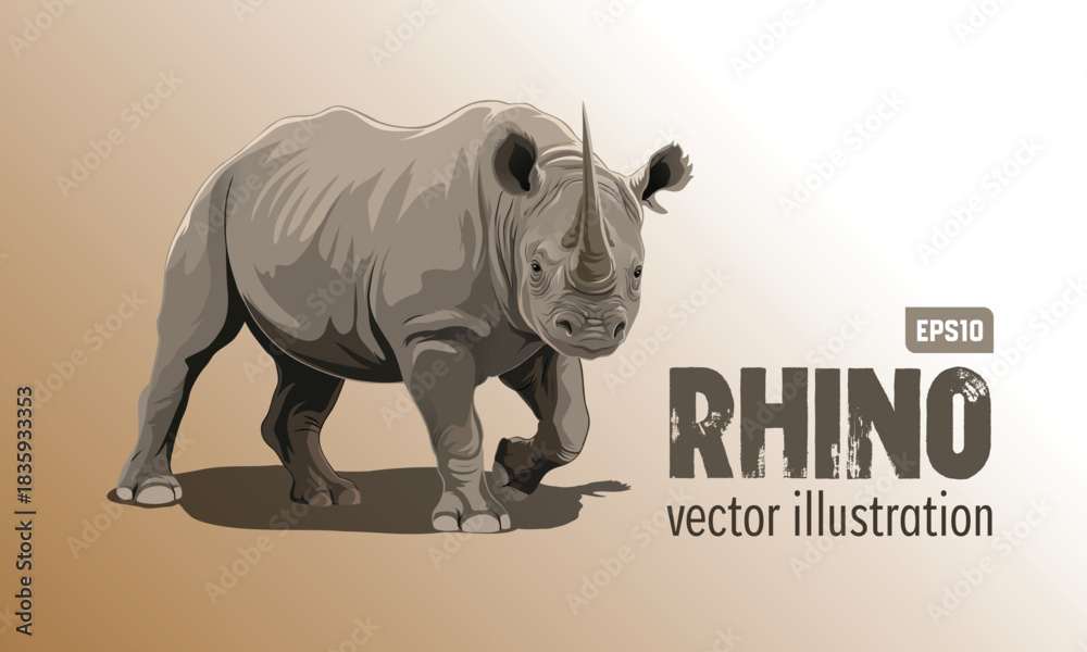 Obraz premium Realistic Rhino Vector Illustration – Detailed African Rhinoceros Artwork.