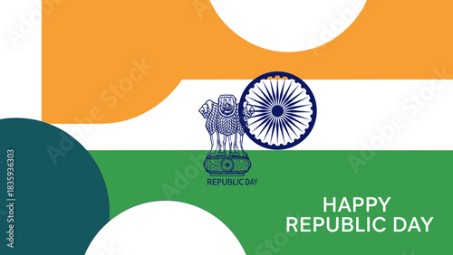 A graphic design for India's Republic Day featuring the flag and national emblem.