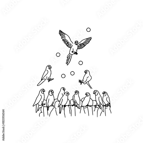 Birds on stage entertaining a crowd with fireworks in the sky for a special event celebration