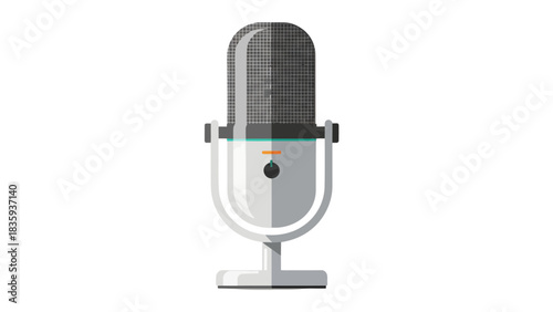 Illustration of a vintage microphone with a gray head and white body on a white background.