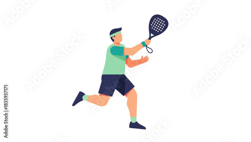 Illustration of a man playing padel tennis with a racket.