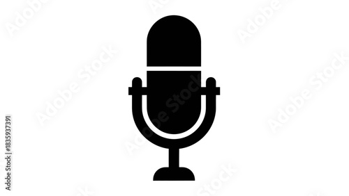 A simple black microphone icon on a white background, suggesting audio recording or broadcasting.