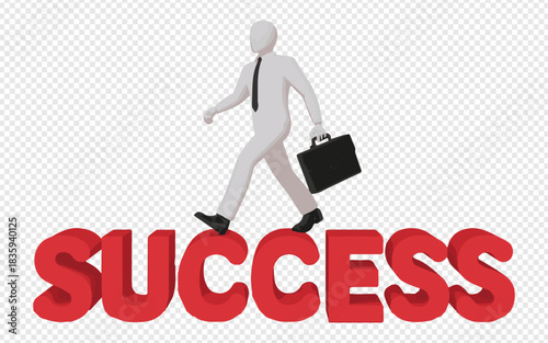 Achieve your business goals now with a confident leader stepping over success, an ideal concept for innovation, growth, and achievement in a competitive market