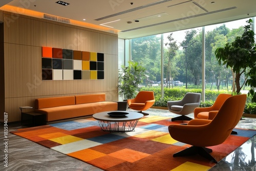 Cozy and inviting office lounge area, ideal for relaxation or informal meetings, with modern design and comfortable seating, Generative AI