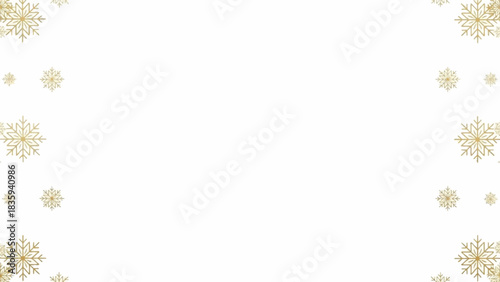 Elegant golden snowflakes forming a festive winter border on a clean white background, perfect for holiday greetings and seasonal designs