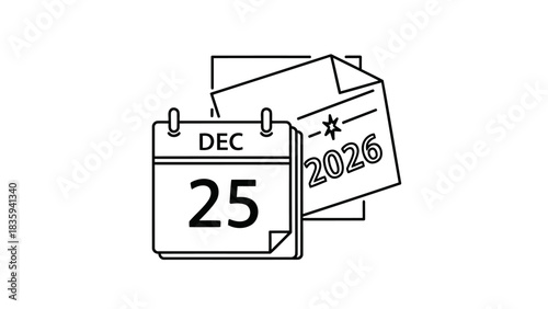 December 25th 2026 holiday event planning calendar graphic illustration isolated on white background, Vector