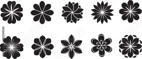 Abstract geometric flower icons collection. a versatile set of vector floral shapes for branding, decoration, and web design.
