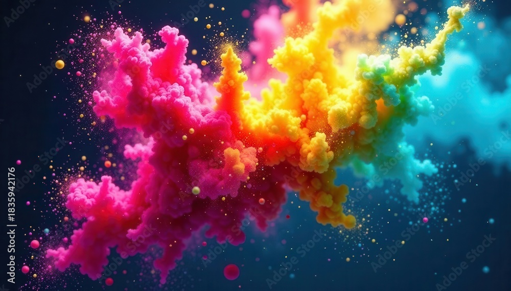 Naklejka premium Vibrant rainbow powder explosion, colorful cloud bursts , dust, splash, incredible