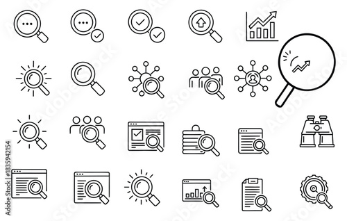 Hand drawn search engine optimization and analytics icon set