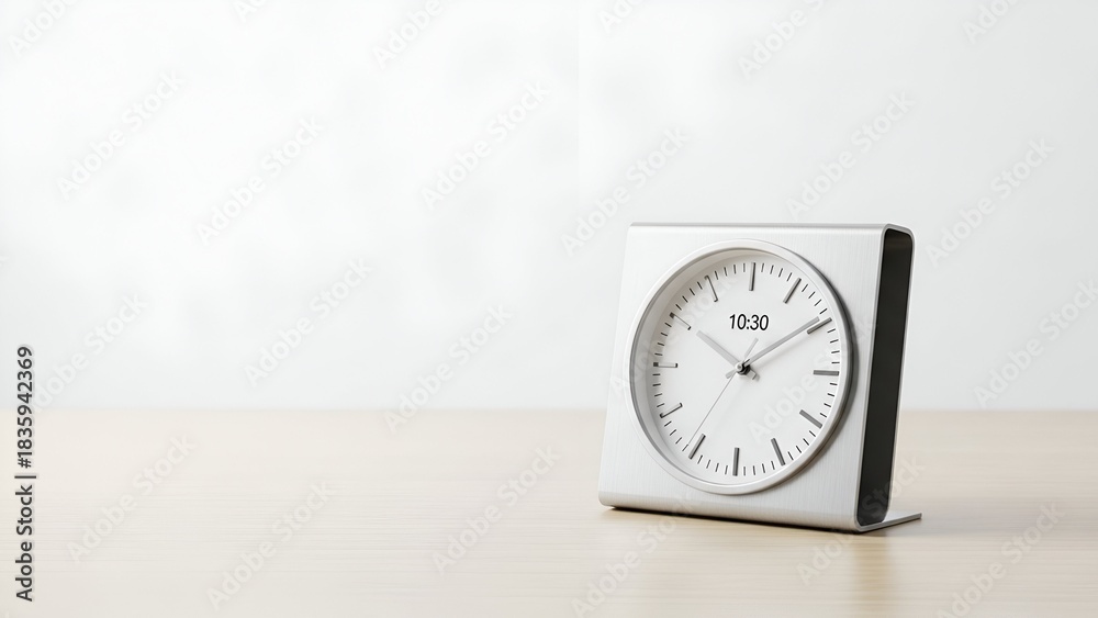 custom made wallpaper toronto digitalA minimal, white clock with a clean face sits on a light wooden surface