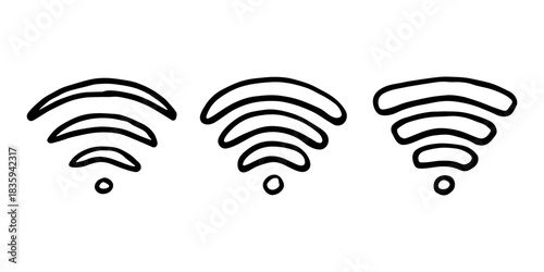Set of hand drawn free wifi spot zone sign Public wi-fi area sign Wireless internet clipart in doodle style Single element for print, web, design, decor 3G, 4G, 5G, 6G, IoT