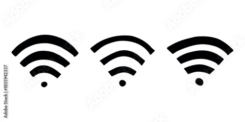 Set of hand drawn free wifi spot zone sign Public wi-fi area sign Wireless internet clipart in doodle style Single element for print, web, design, decor 3G, 4G, 5G, 6G, IoT