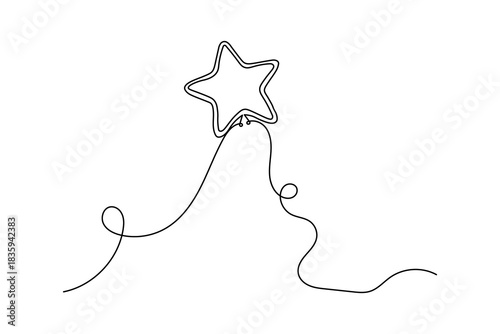 Continuous line drawing of a star at the peak of a winding path, symbolizing achievement and success in a minimalist abstract style.