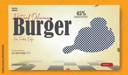 Delicious hot and spicy burger menu for foodies with a 45 discount offer and website information