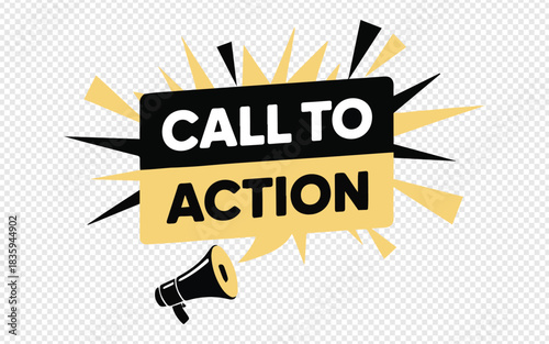 Dynamic call to action banner with a megaphone icon urging immediate engagement for modern marketing and sales campaigns