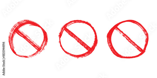 Set of hand drawn prohibition sign No entry symbol Red circle with cross line clipart in doodle style Ban Restriction Forbidden stop Single element for print, web, design