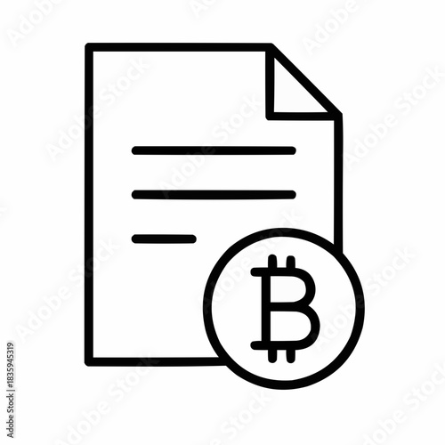 Line icon of a document with crypto seal — smart contract, black on white, square minimalist style