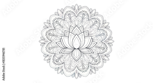Intricate Black and White Lotus Mandala Design.