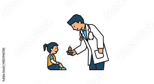 Doctor Offering Medicine to a Young Child Patient.