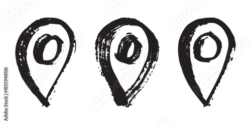 Set of hand drawn map pin Map marker pointer sign GPS and mapping tools Location pin symbol Pinpoint clipart in doodle style Single element for web, design