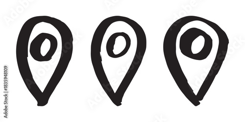 Set of hand drawn map pin Map marker pointer sign GPS and mapping tools Location pin symbol Pinpoint clipart in doodle style Single element for web, design