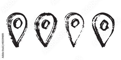 Set of hand drawn map pin Map marker pointer sign GPS and mapping tools Location pin symbol Pinpoint clipart in doodle style Single element for web, design