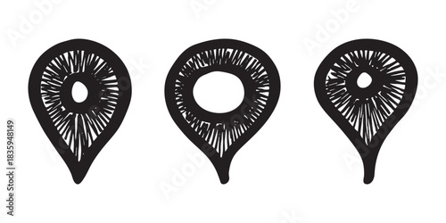 Set of hand drawn map pin Map marker pointer sign GPS and mapping tools Location pin symbol Pinpoint clipart in doodle style Single element for web, design