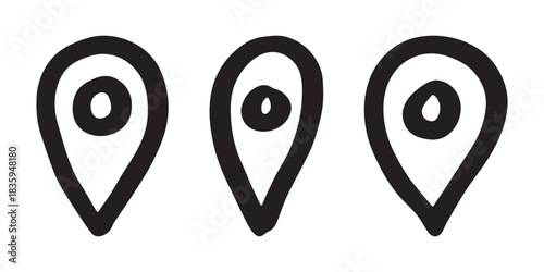 Set of hand drawn map pin Map marker pointer sign GPS and mapping tools Location pin symbol Pinpoint clipart in doodle style Single element for web, design