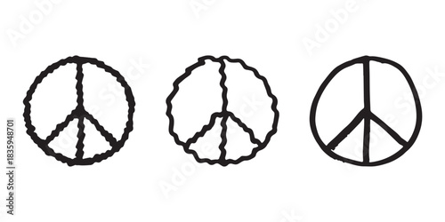 Set of hand drawn peace sign No war symbol Hippie clipart in doodle style Single element for print, web, design, decor