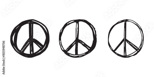 Set of hand drawn peace sign No war symbol Hippie clipart in doodle style Single element for print, web, design, decor