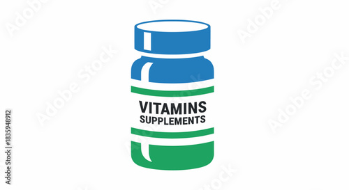 Blue and Green Vitamin Supplements Bottle Illustration.