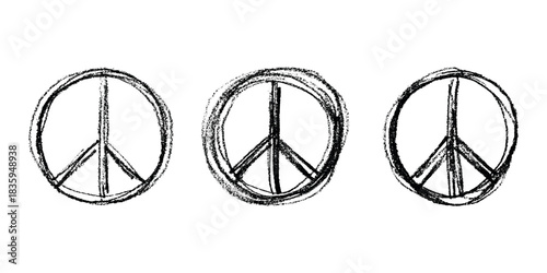 Set of hand drawn peace sign No war symbol Hippie clipart in doodle style Single element for print, web, design, decor