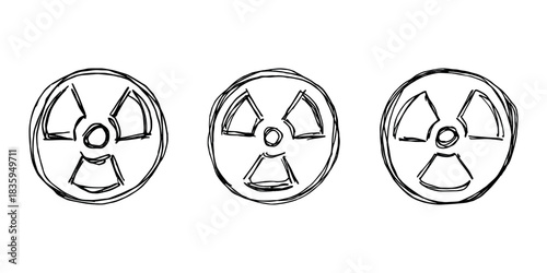Set of hand drawn radiation sign Nuclear radiation hazard symbol Radioactive danger warning doodle Radioactive waste Single element for print, web, design, decor