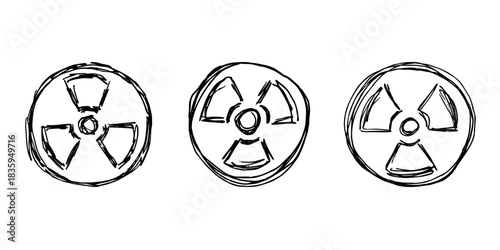 Set of hand drawn radiation sign Nuclear radiation hazard symbol Radioactive danger warning doodle Radioactive waste Single element for print, web, design, decor