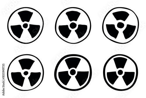 Set of hand drawn radiation sign Nuclear radiation hazard symbol Radioactive danger warning doodle Radioactive waste Single element for print, web, design, decor