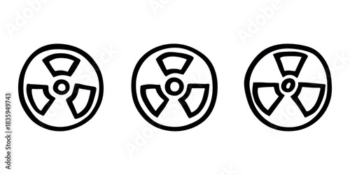 Set of hand drawn radiation sign Nuclear radiation hazard symbol Radioactive danger warning doodle Radioactive waste Single element for print, web, design, decor