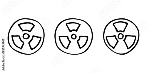 Set of hand drawn radiation sign Nuclear radiation hazard symbol Radioactive danger warning doodle Radioactive waste Single element for print, web, design, decor