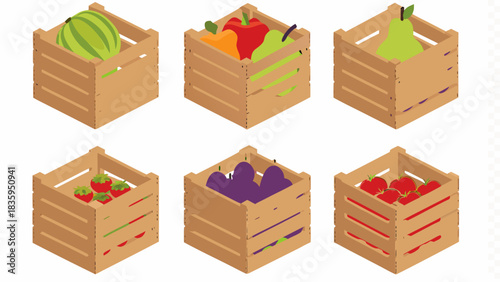 Farm fresh produce in wooden crates for vibrant market display or healthy eating advertisements