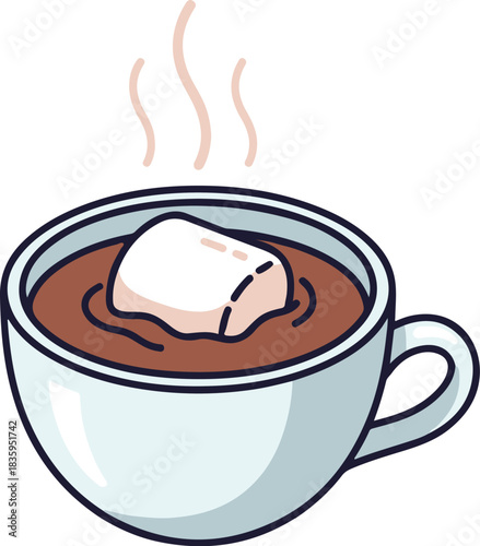 Steaming Cup of Hot Chocolate with a Fluffy Marshmallow Floating on Top, Perfect for Cozy Winter Evenings