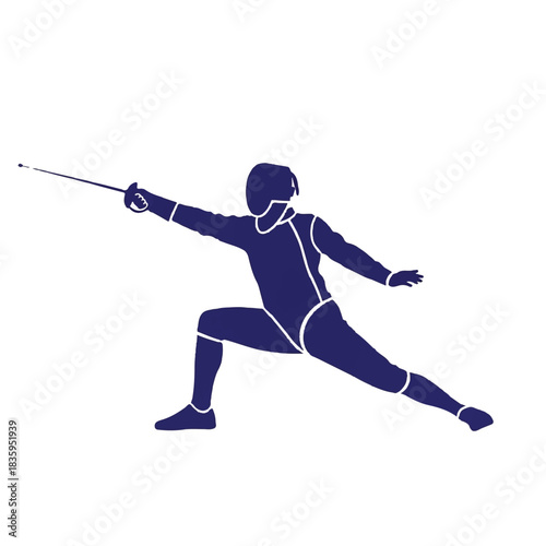 Fencer in Action, Fencing Stance with Sword, Silhouette Illustration