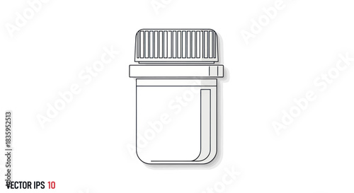 Simple Outline Illustration of a Pill Bottle with Lid.