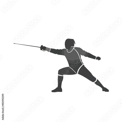 Fencing Action, Athlete, Competitive Arena, Illustration, Sporty Environment, Dynamic Viewpoint, Sportsmanship Concept