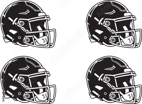 Gridiron Glory Black and White Illustration of Football Helmets for Game Day Design
