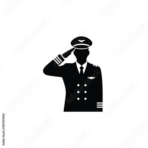 Vector Icon of a Professional Aviation Pilot in Formal Uniform Saluting with Respect