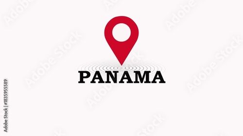 Panama Location Symbol. Panama country name text down location pin pointer icon black background 4K video.