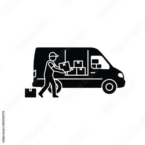 Worker Loading Packages into Van - Urban Setting - Illustration
