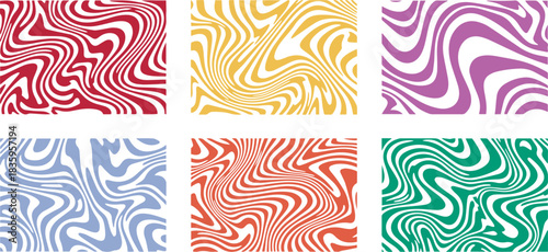 Intense Groovy Liquid Swirl Abstract Seamless Patterns Set. Retro 60s Psychedelic Wavy Background Collection for Wallpaper. Detailed Swirl Groovy Seamless Pattern Set.