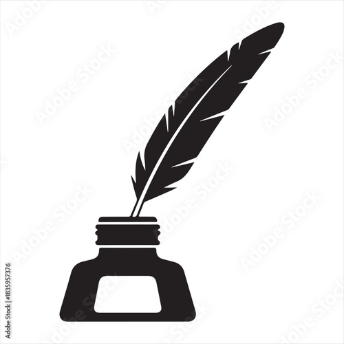 Classic quill pen resting in an inkwell symbolizing writing and literature