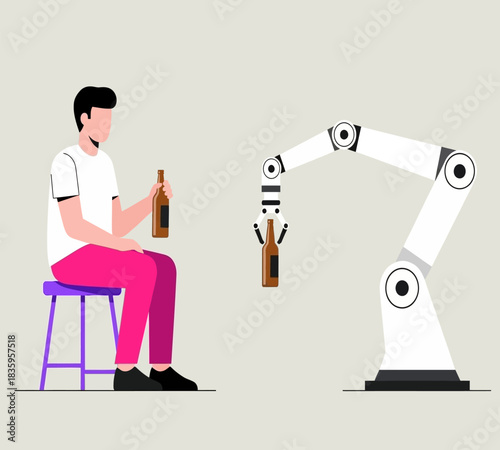 Human and robot collaboration in beverage service depicting automation and technology advancements in the food and drink industry