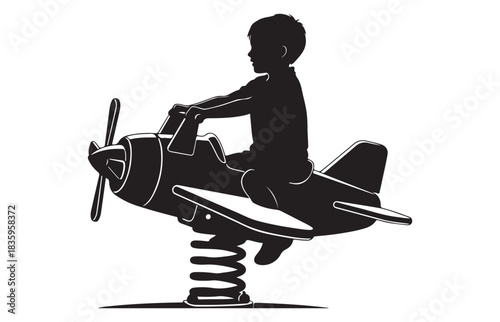 Child Riding Toy Airplane Silhouette Icon for Playground Ride, Kids Activity, Entertainment and Childhood Fun Concept